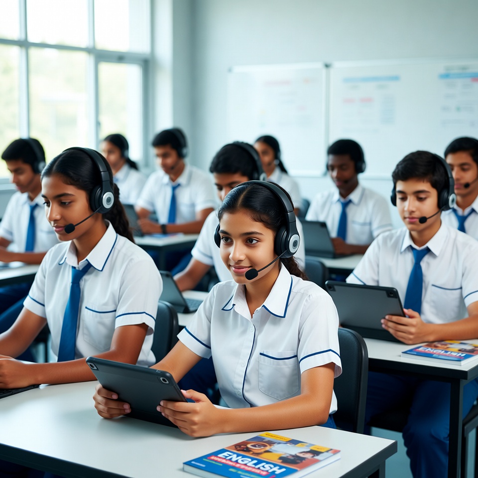 Primary students using learning app